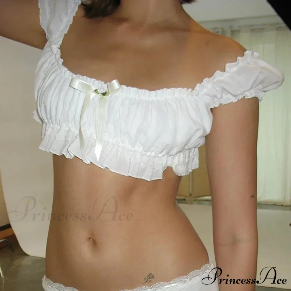 Off Shoulder Frill Trim 2000s Nightlife Slim Fit Fundamental Enchanting Crop Top - Image 2