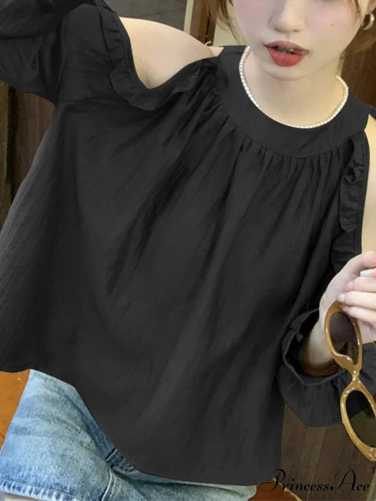 Off-Shoulder Frilled Monochrome Top - Image 2