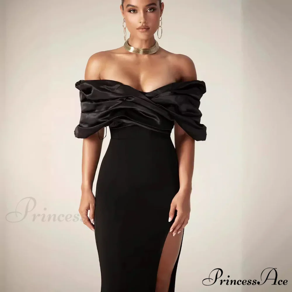 Off-Shoulder Gathered Slit Prom Gown - Image 2