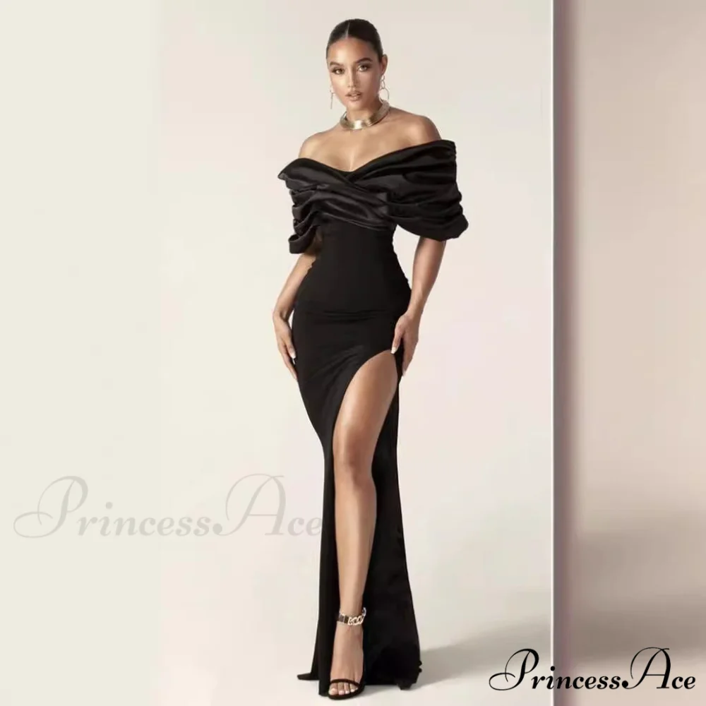 Off-Shoulder Gathered Slit Prom Gown - Image 3