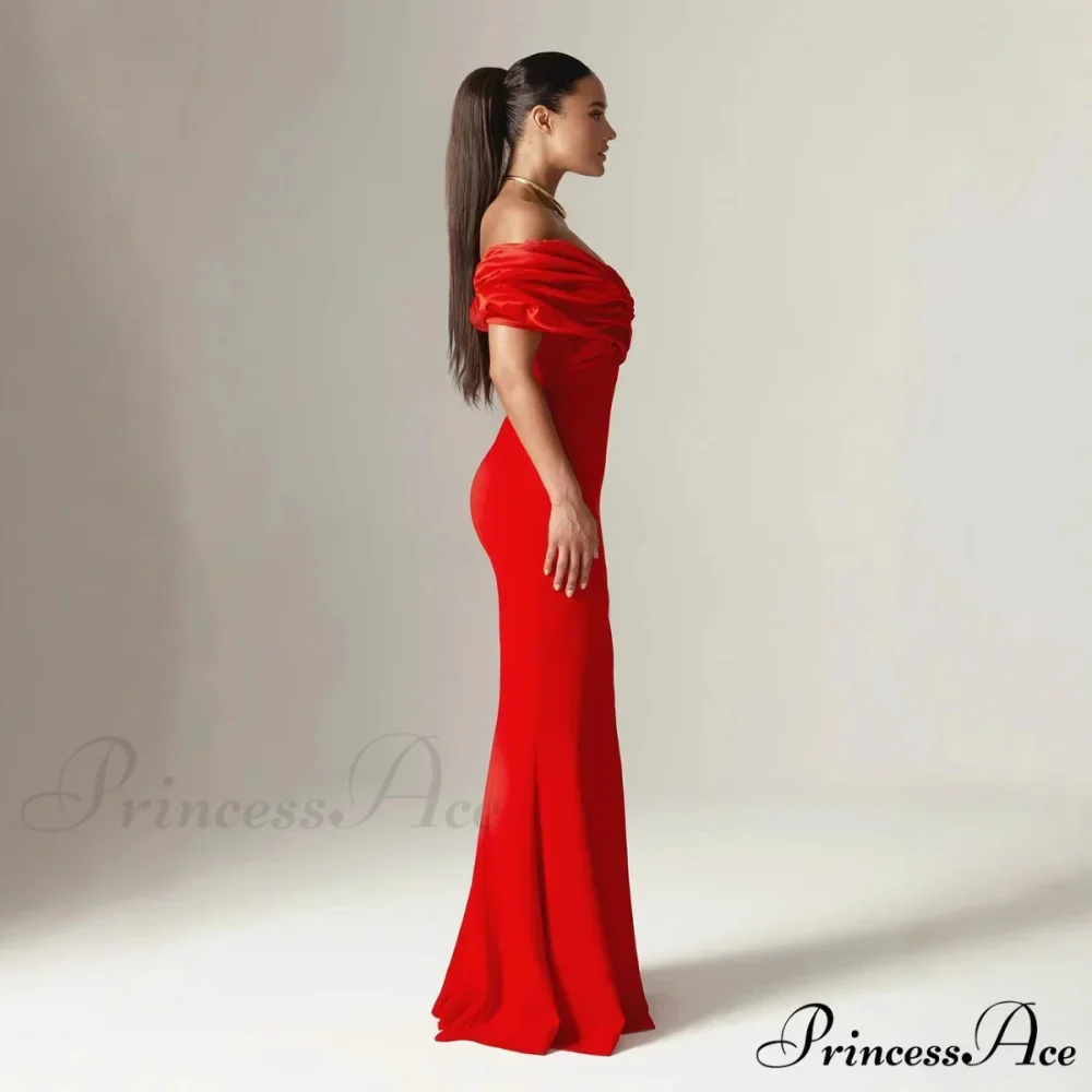 Off Shoulder Gathered Slit Silk Maxi Prom Gown - Image 3