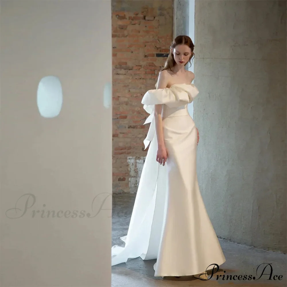 Off-Shoulder Glossy Slim Wedding Gown - Image 2