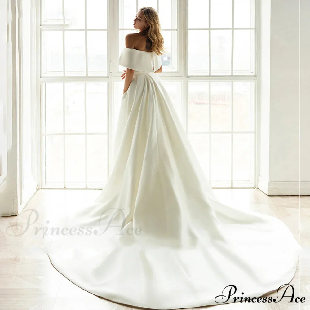 Off-Shoulder Glossy Train Wedding Gown - Image 2