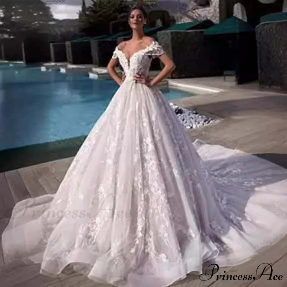 Off-Shoulder Majestic Elegance Wedding Gown - Image 2
