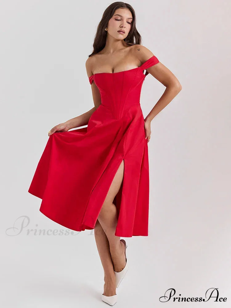 Off Shoulder Midi A-line Holiday Dress - Image 4