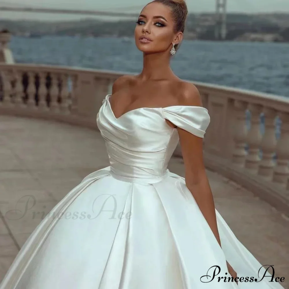Off-Shoulder Silk Extended Train Wedding Gown - Image 2