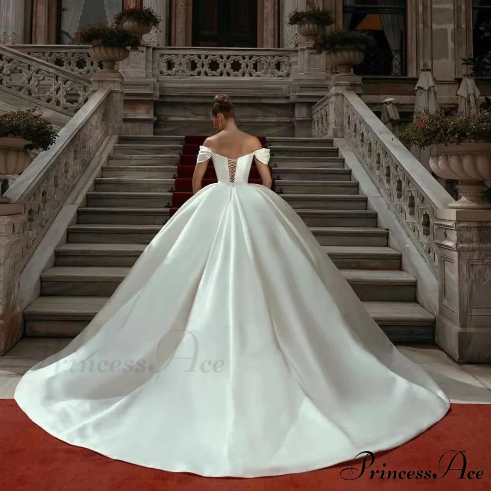 Off-Shoulder Silk Extended Train Wedding Gown - Image 3
