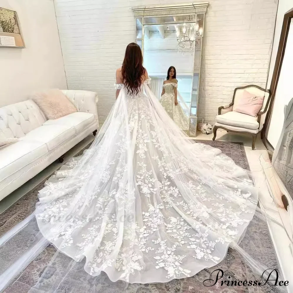 Off-Shoulder Silk Extended Train Wedding Gown - Image 5