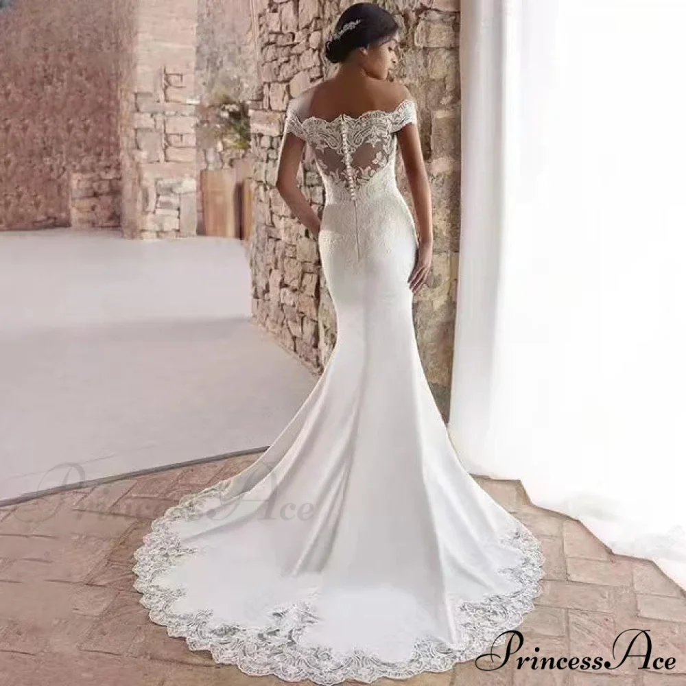 Off-Shoulder Silk Lace Mermaid Wedding Gown - Image 2