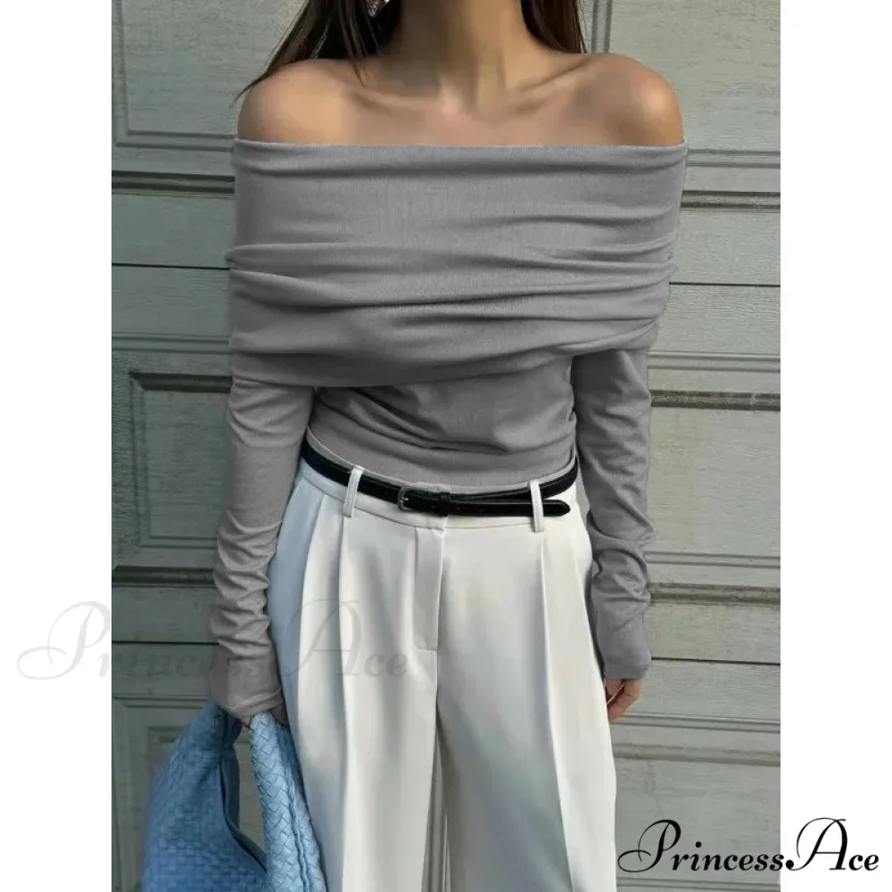 Off-Shoulder Sleek Long Sleeve Pleated Jumper - Image 11
