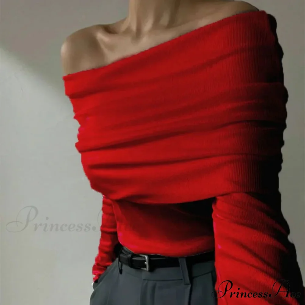 Off-Shoulder Sleek Long Sleeve Pleated Jumper - Image 12