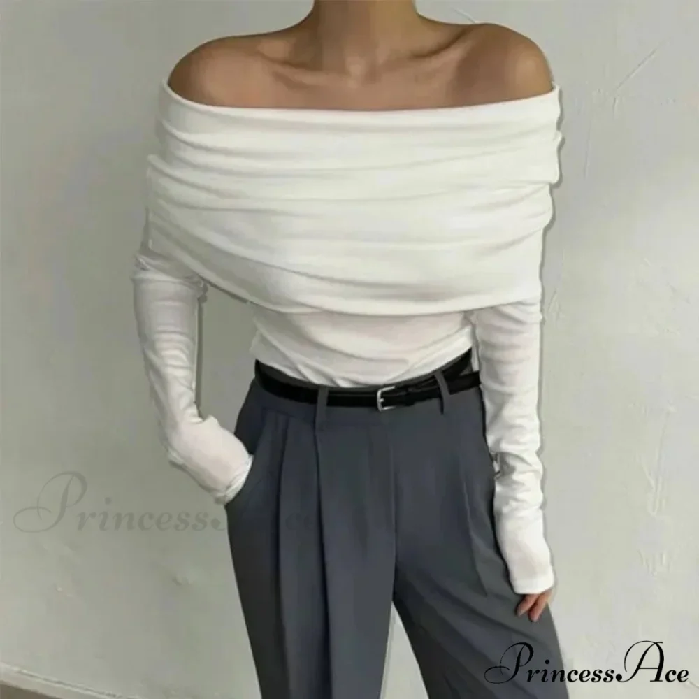 Off-Shoulder Sleek Long Sleeve Pleated Jumper - Image 13
