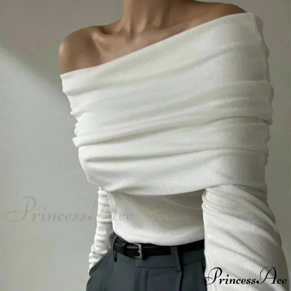 Off-Shoulder Sleek Long Sleeve Pleated Jumper - Image 2