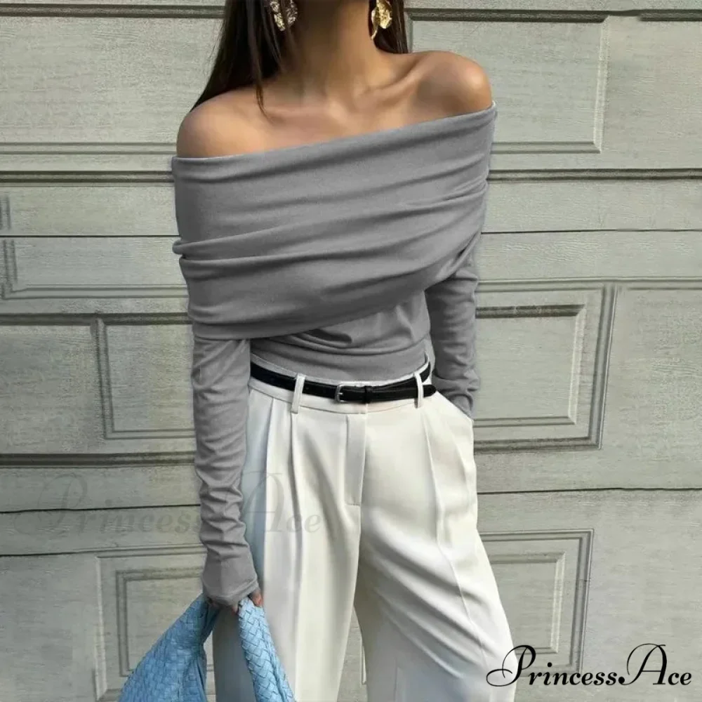 Off-Shoulder Sleek Long Sleeve Pleated Jumper - Image 3