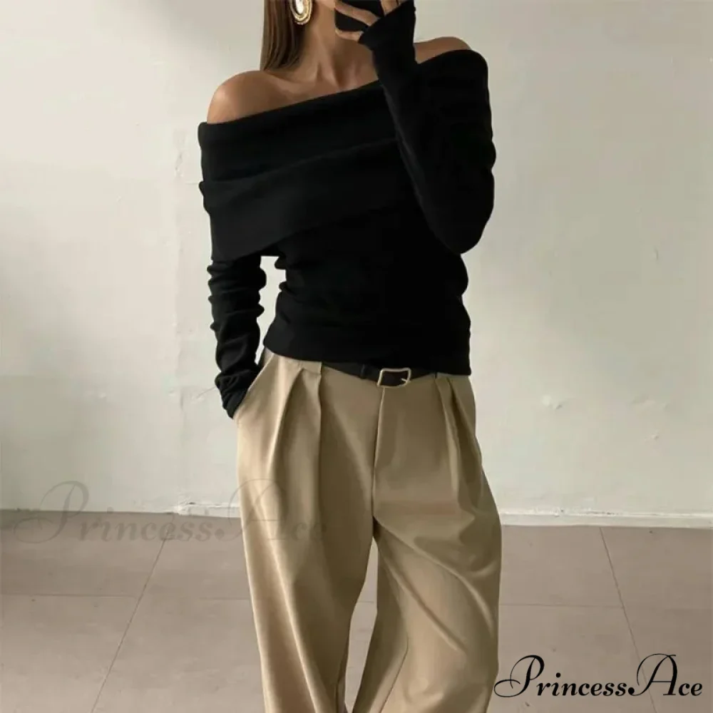 Off-Shoulder Sleek Long Sleeve Pleated Jumper - Image 6