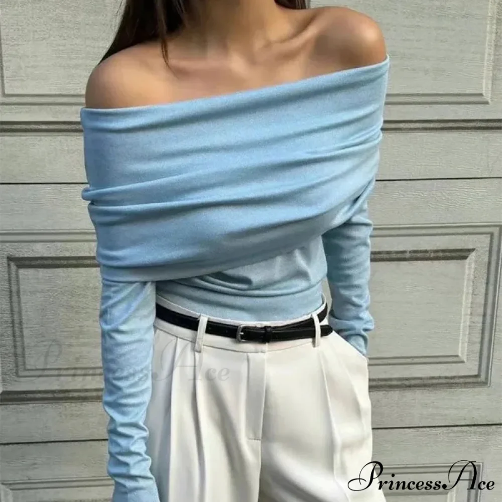 Off-Shoulder Sleek Long Sleeve Pleated Jumper - Image 7