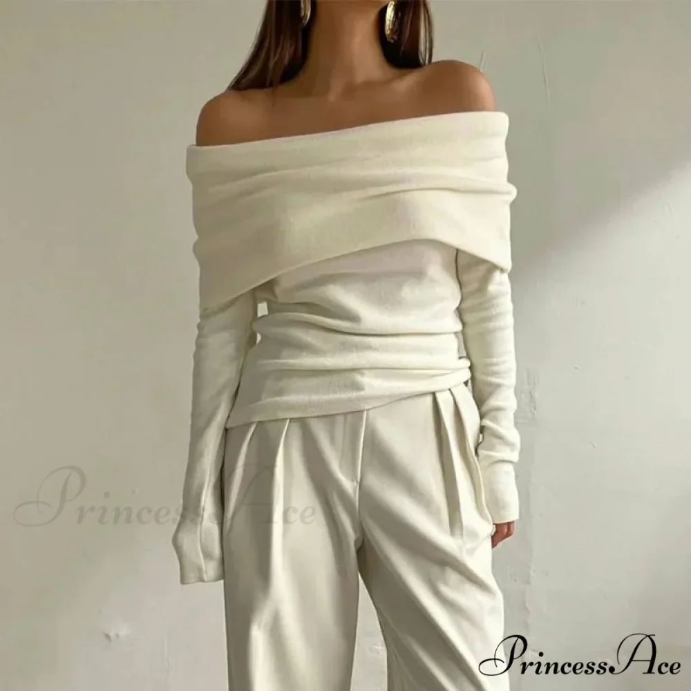 Off-Shoulder Sleek Long Sleeve Pleated Jumper - Image 9