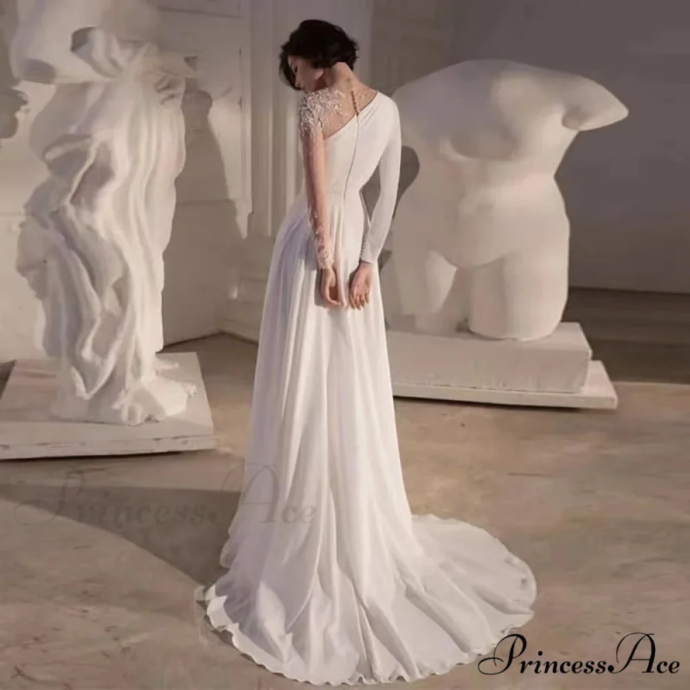 Off-Shoulder Tall Split Long Gown Marriage Attire - Image 2