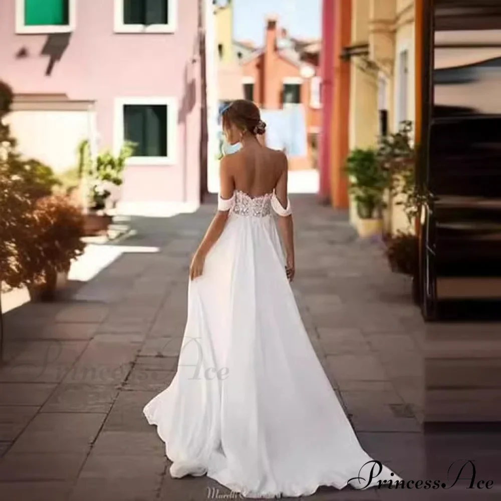 Off-Shoulder Tall Split Long Train Wedding Gown - Image 2