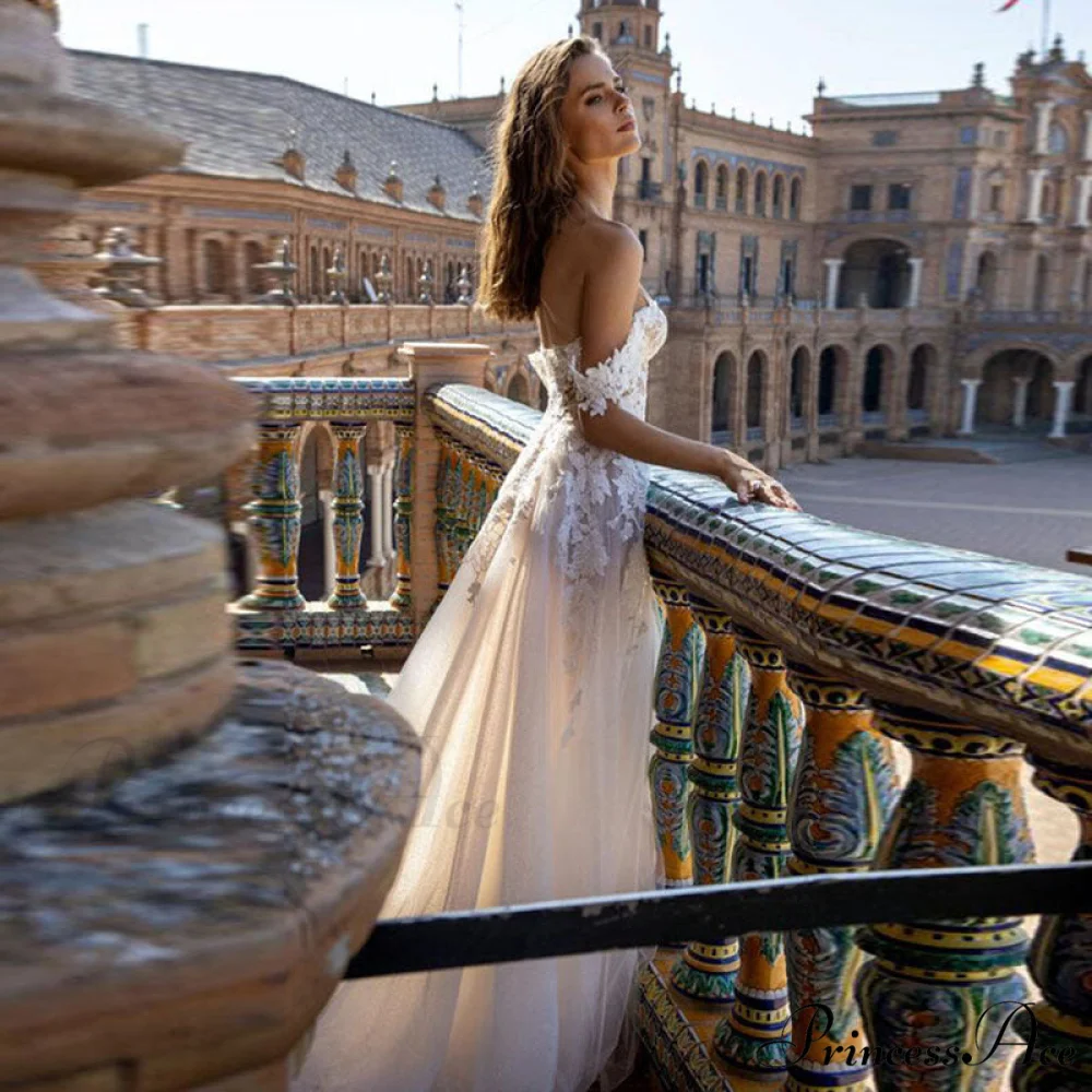 Off-Shoulder Transparent A-Line Wedding Gown - Image 2