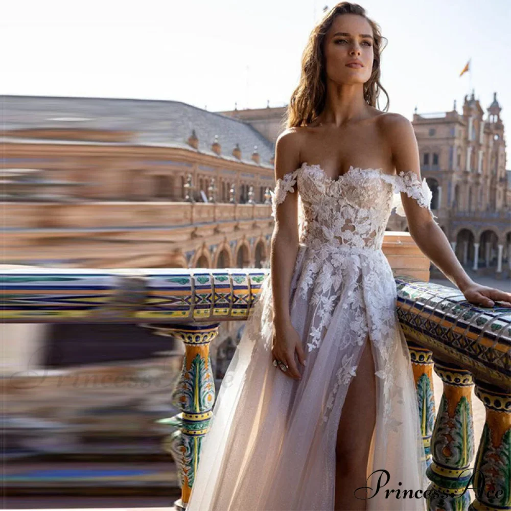 Off-Shoulder Transparent A-Line Wedding Gown - Image 3