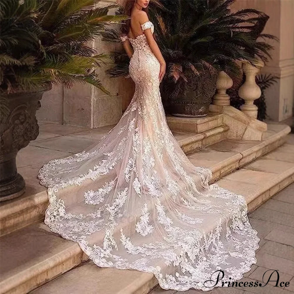 Off-Shoulder Transparent Tulle Bridal Wedding Gown - Image 2