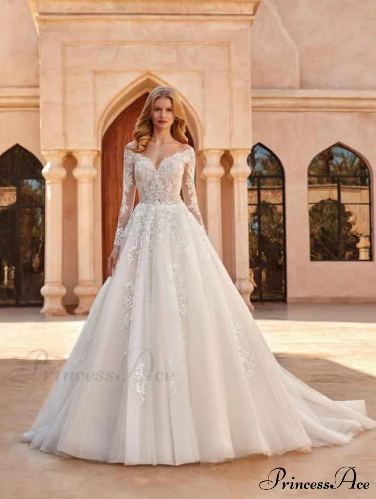 Off-Shoulder V-Neck Wedding Gown - Image 3