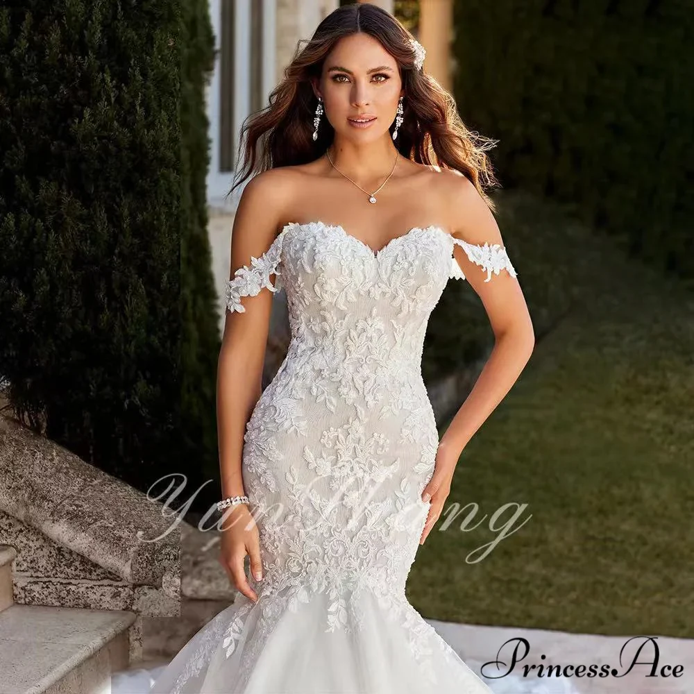 Off-The-Shoulder Lace Mermaid Bridal Wedding Gown - Image 2