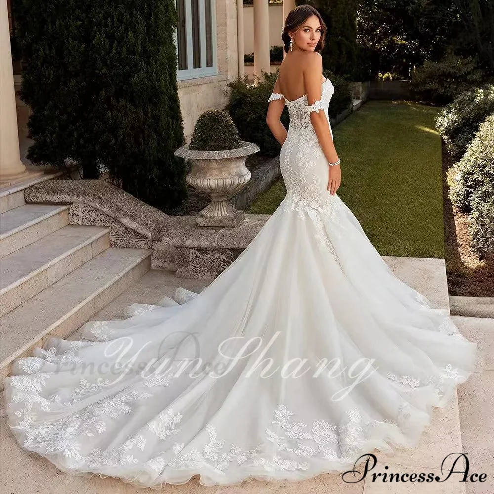 Off-The-Shoulder Lace Mermaid Bridal Wedding Gown - Image 3