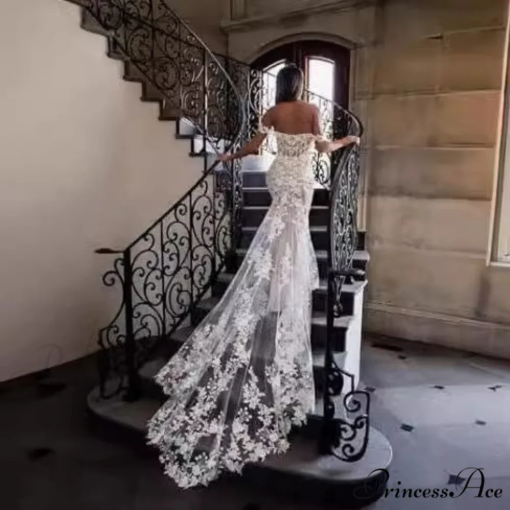 Off-The-Shoulder Lace Mermaid Bridal Wedding Gown - Image 2