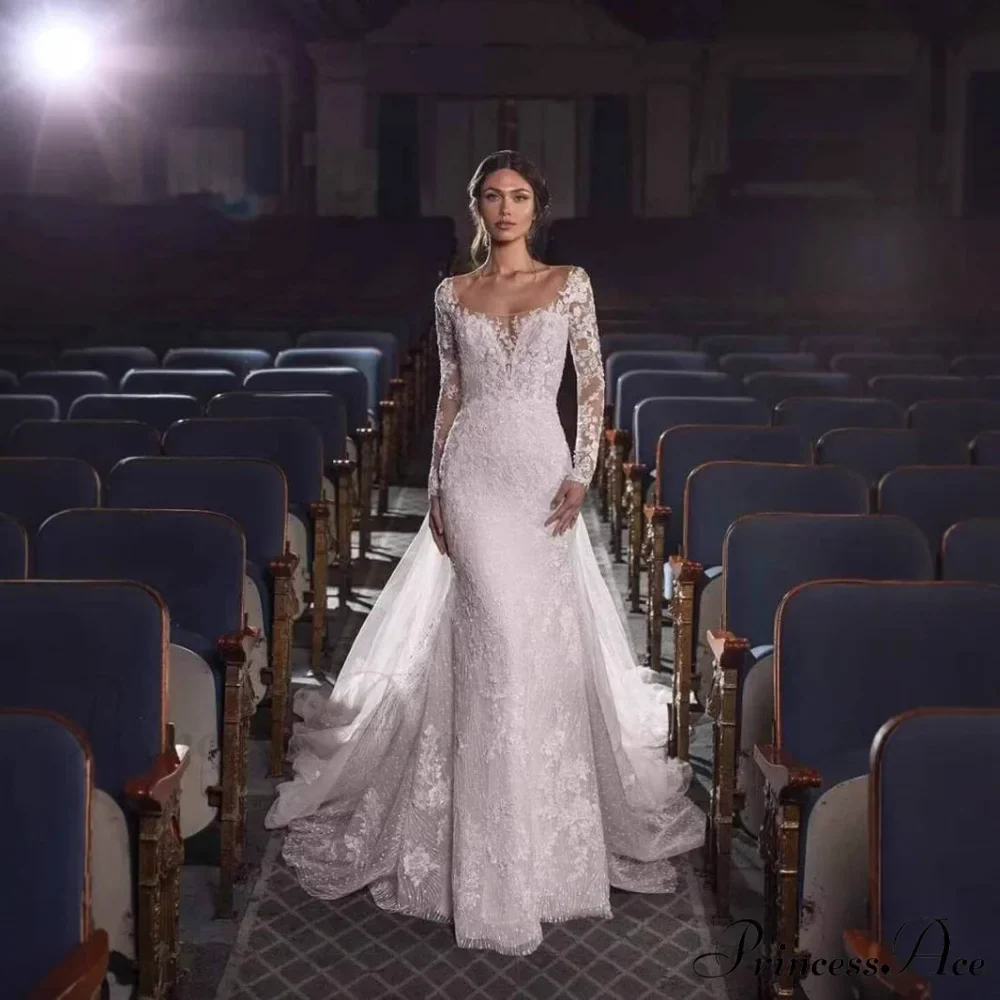 Off-The-Shoulder Lace Mermaid Bridal Wedding Gown - Image 3