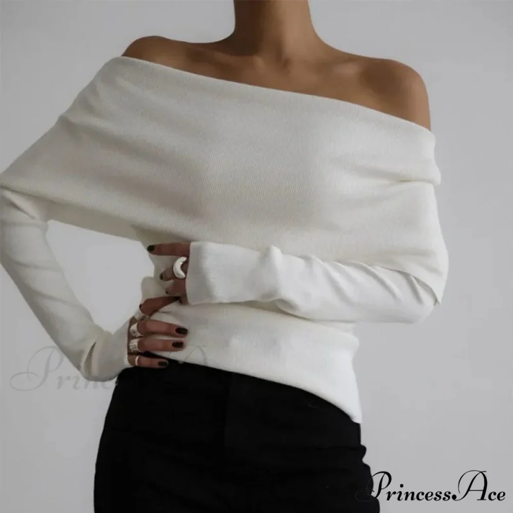 Off-The-Shoulder Monochrome Extended Sleeve Knitted Jumper - Image 10