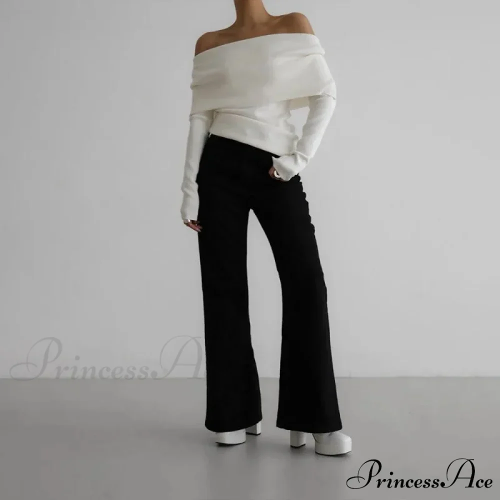 Off-The-Shoulder Monochrome Extended Sleeve Knitted Jumper - Image 11