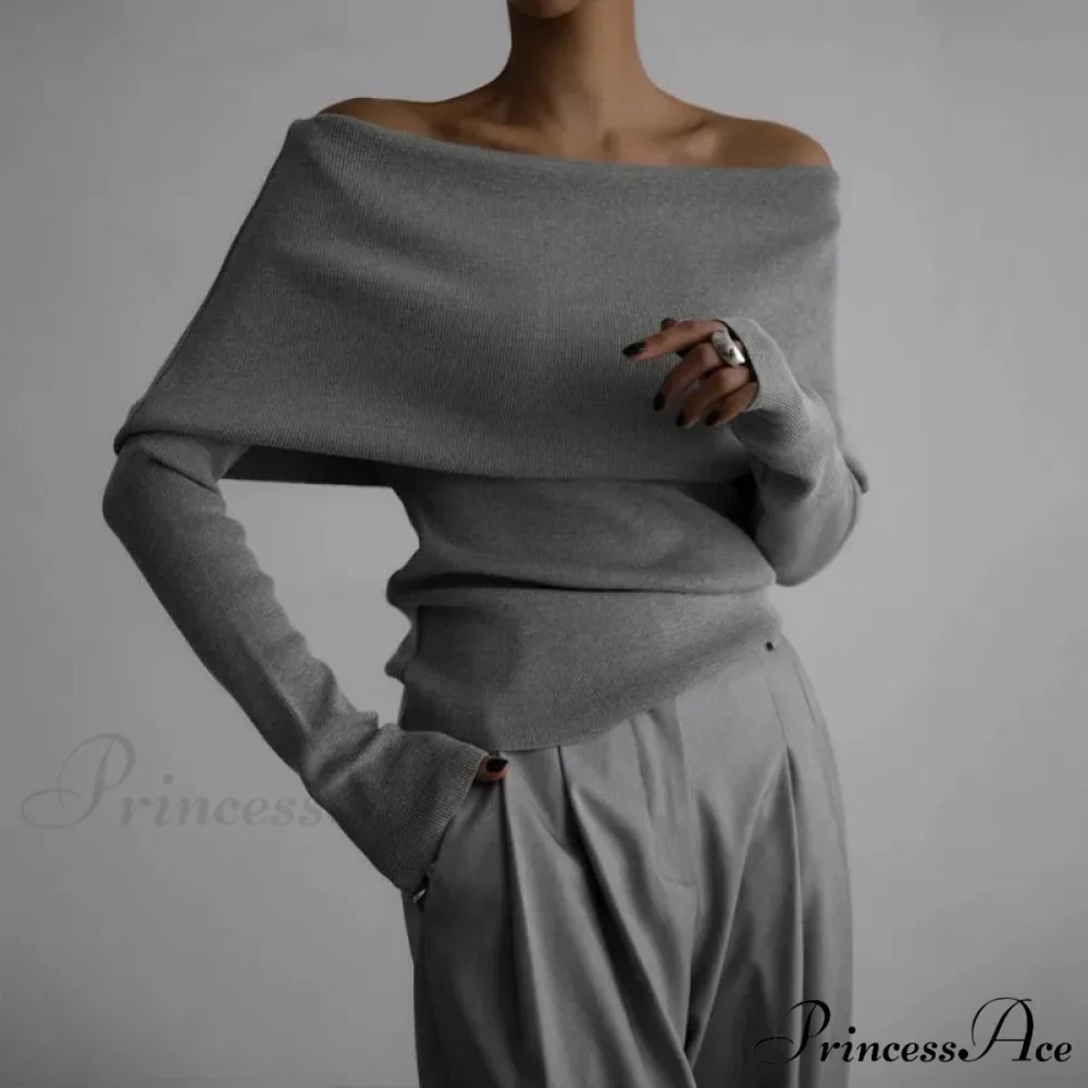 Off-The-Shoulder Monochrome Extended Sleeve Knitted Jumper - Image 12