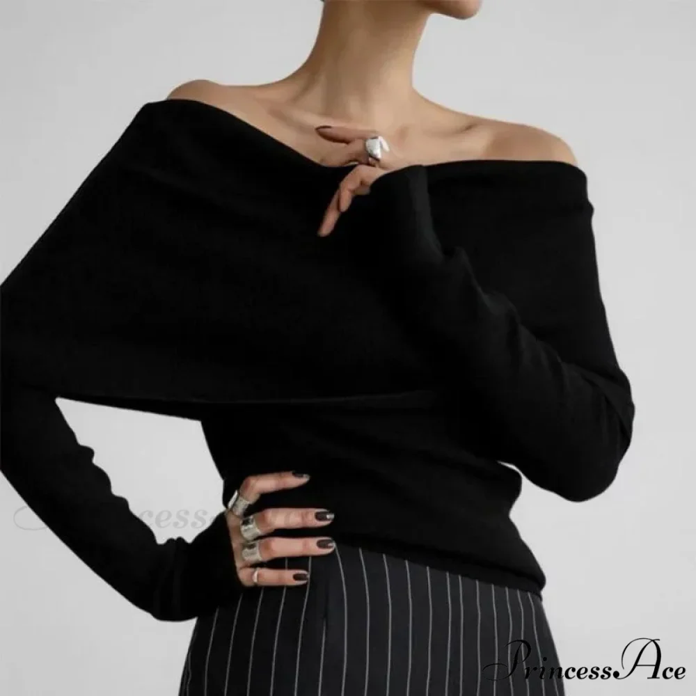 Off-The-Shoulder Monochrome Extended Sleeve Knitted Jumper - Image 13