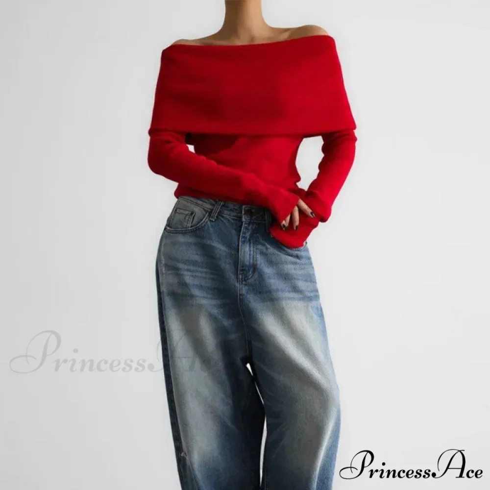 Off-The-Shoulder Monochrome Extended Sleeve Knitted Jumper - Image 8