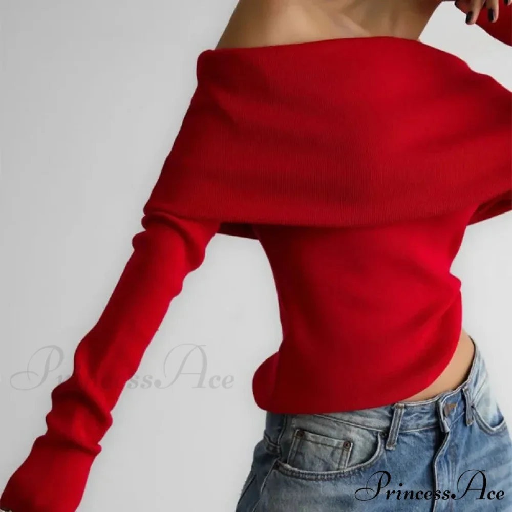 Off-The-Shoulder Monochrome Extended Sleeve Knitted Jumper - Image 9