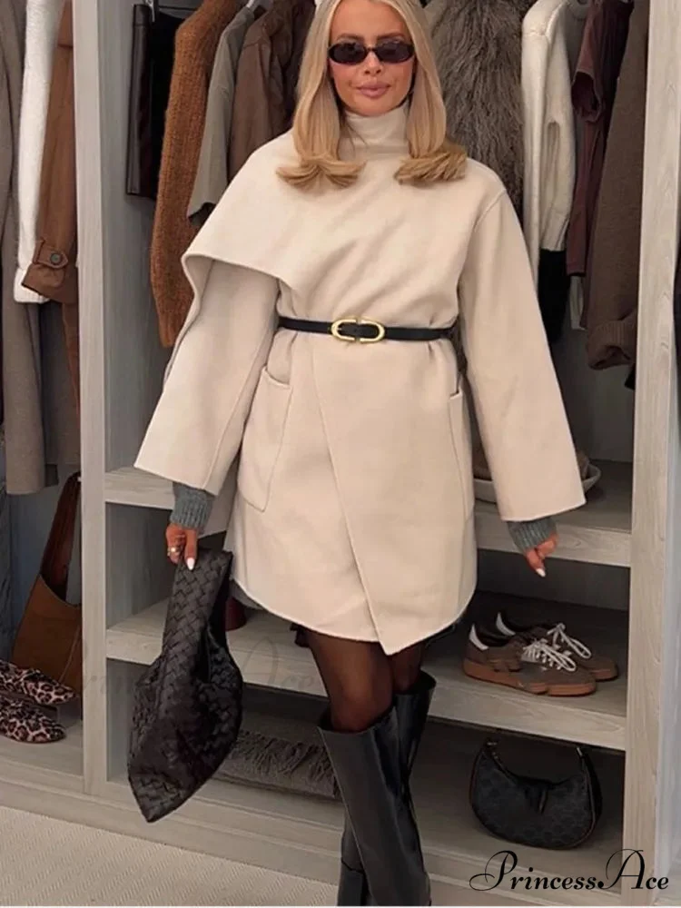 One Buckle Woolen Asymmetrical Coat - Image 2