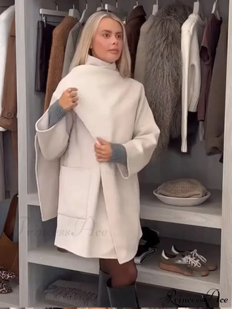 One Buckle Woolen Asymmetrical Coat - Image 3