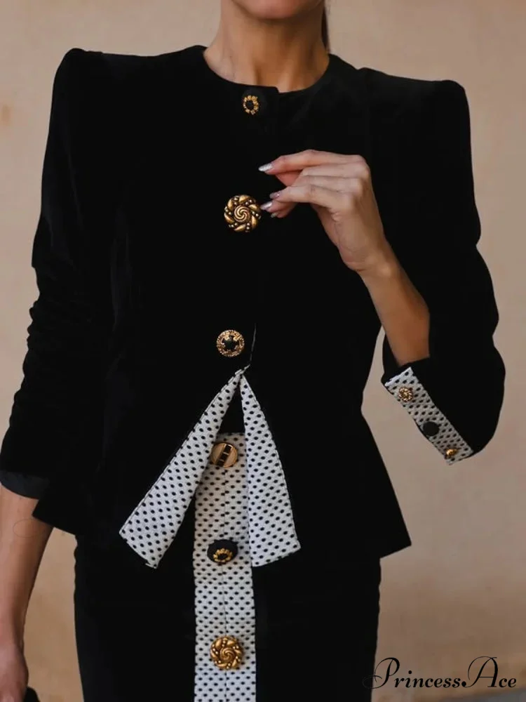 One Button Knee-Length Skirt Workplace Two Piece Ensemble - Image 4