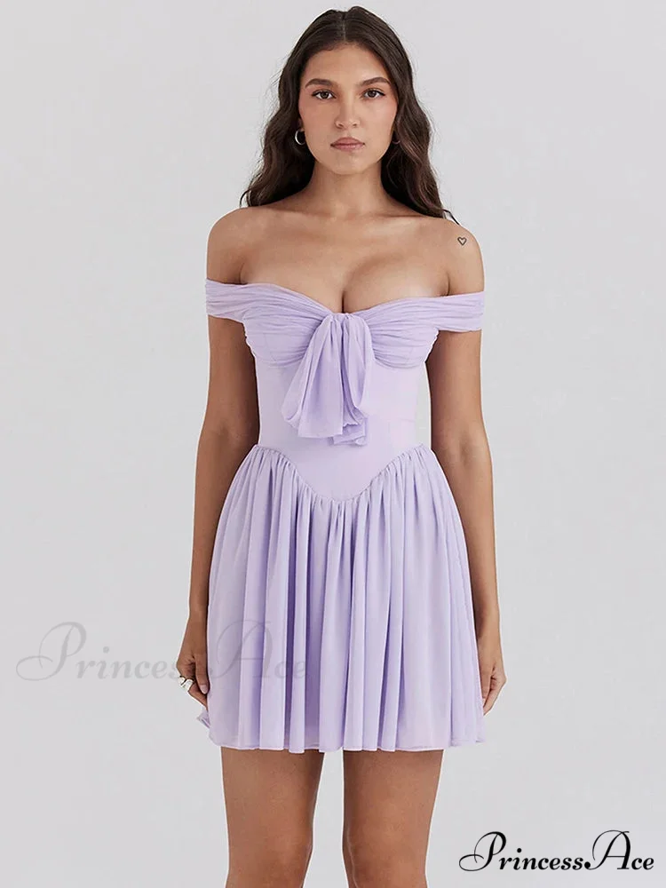 One-Shoulder Net Pleated Mini Dress - Image 2