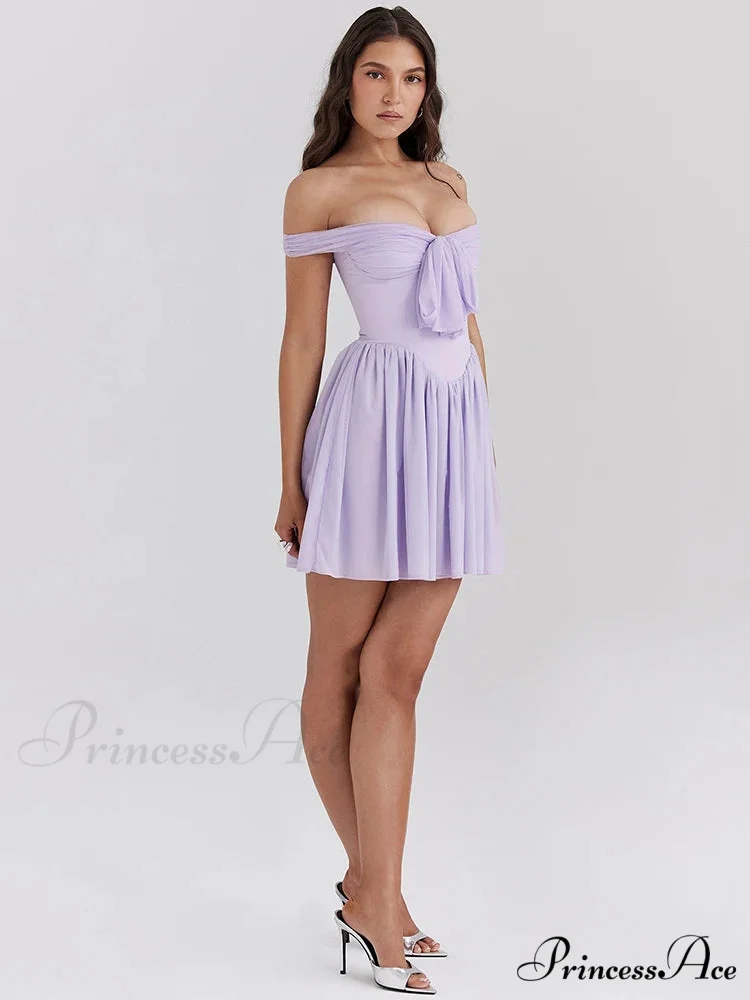 One-Shoulder Net Pleated Mini Dress - Image 3