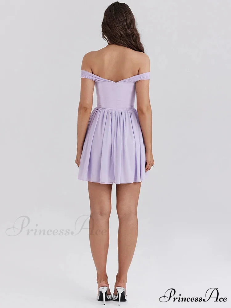 One-Shoulder Net Pleated Mini Dress - Image 5