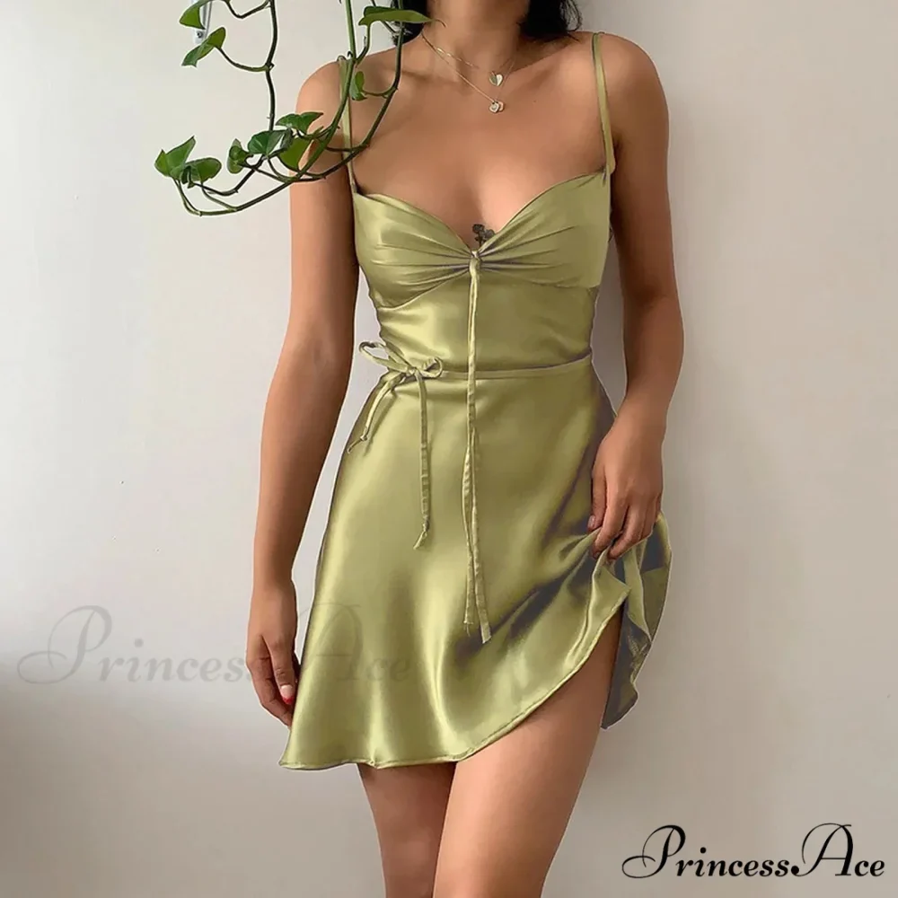 Open-backed Deep V-neck Silk Slip Holiday Dress - Image 2