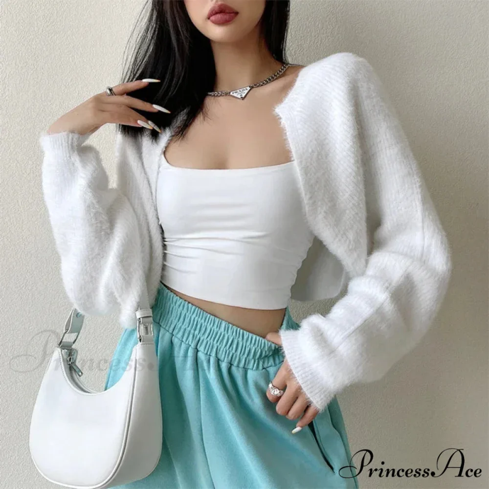Open Front Cropped Extended Sleeve Cardigan - Image 2