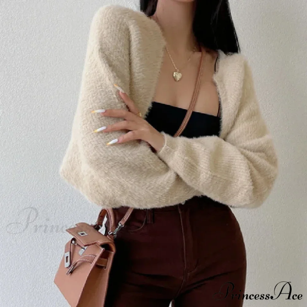Open Front Cropped Extended Sleeve Cardigan - Image 3