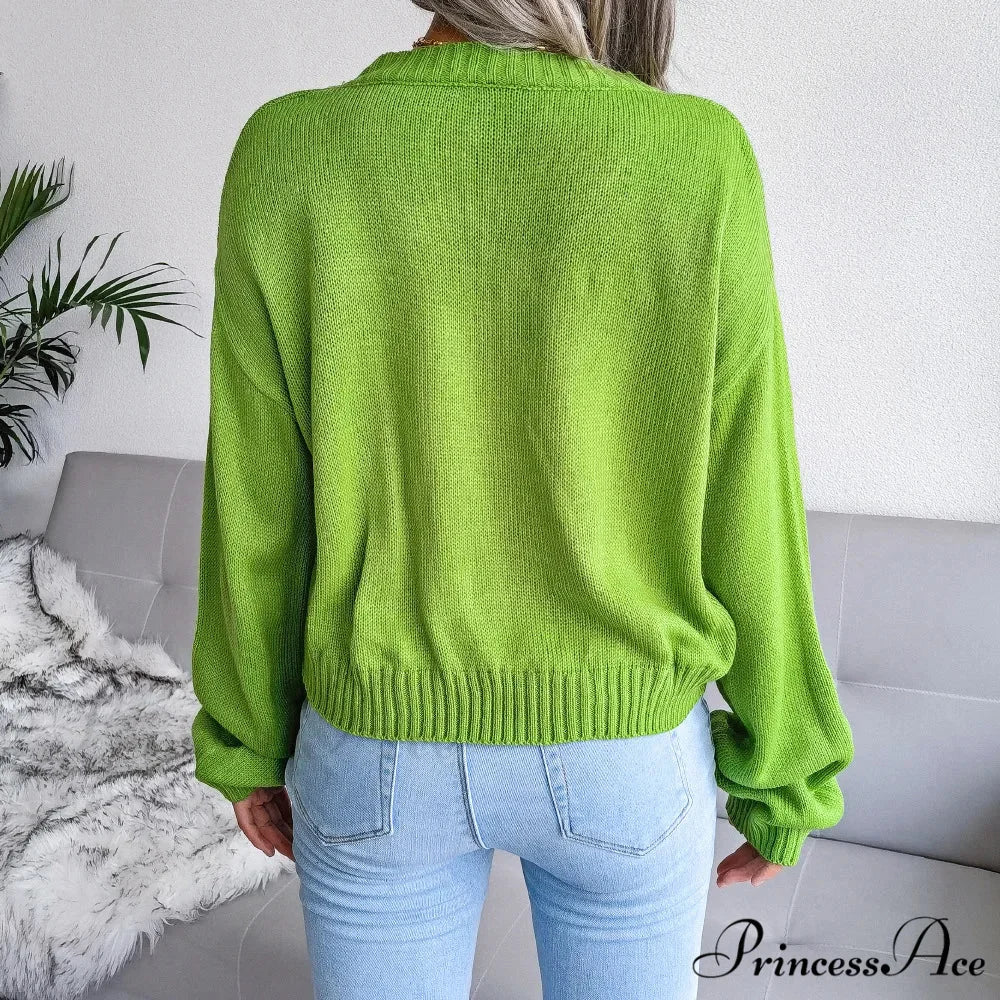 Opposing Hues V-Neck Woven Knit Cardigan - Image 2