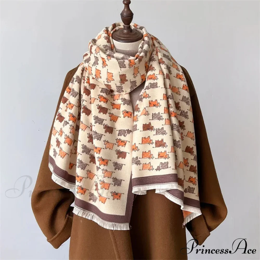 Opulent Creature Pattern Fall Cashmere Scarf - Image 7