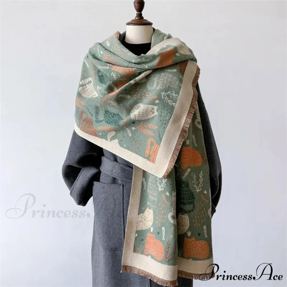 Opulent Feline Pattern Cashmere Cozy Scarf - Image 2