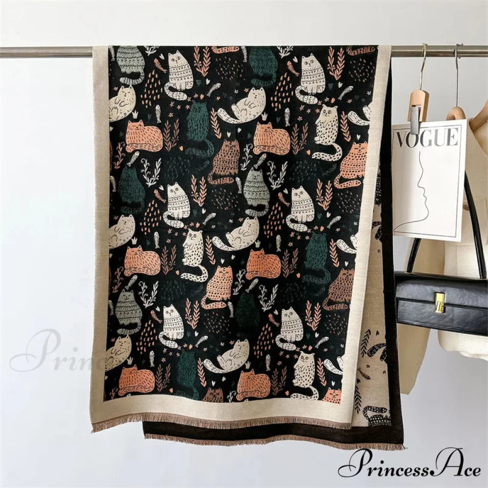 Opulent Feline Pattern Cashmere Cozy Scarf - Image 3